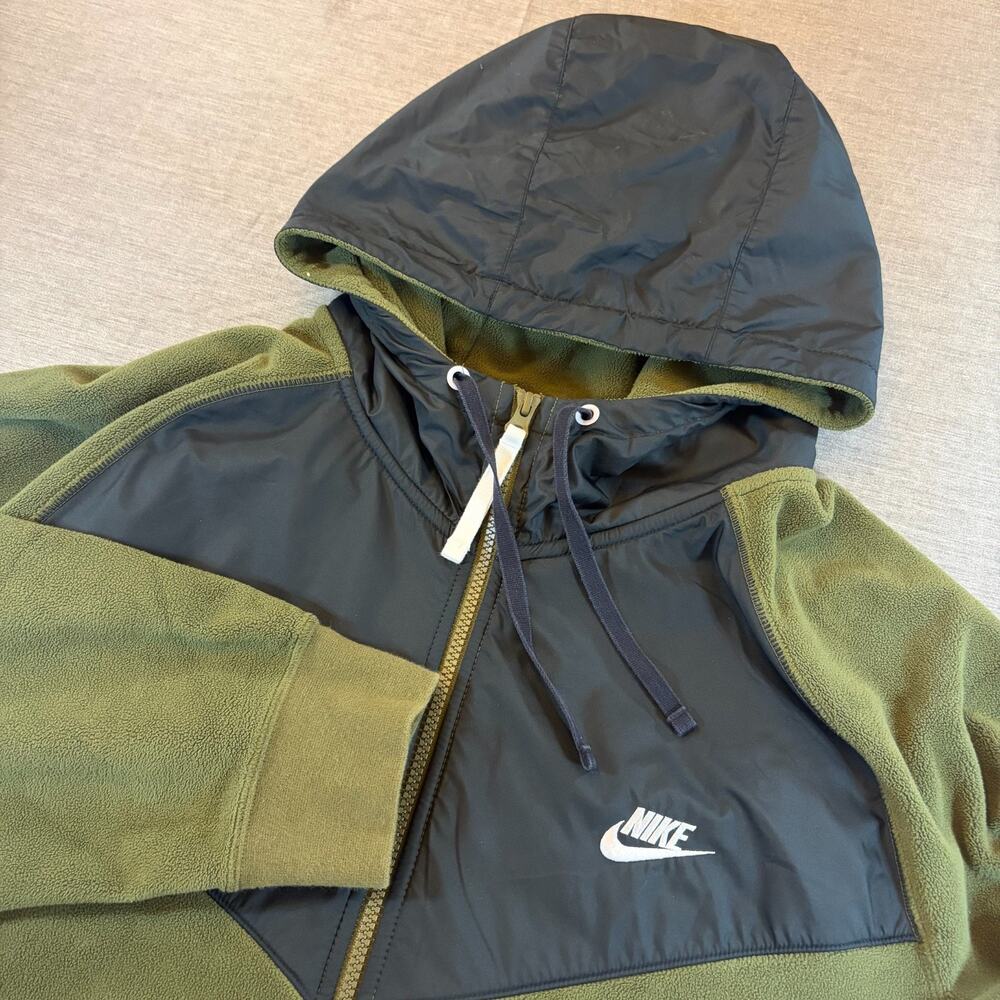 Nike Sportswear Full Fleece Hoodie Zip Up Size XXL Oilve Green Black Windrunner